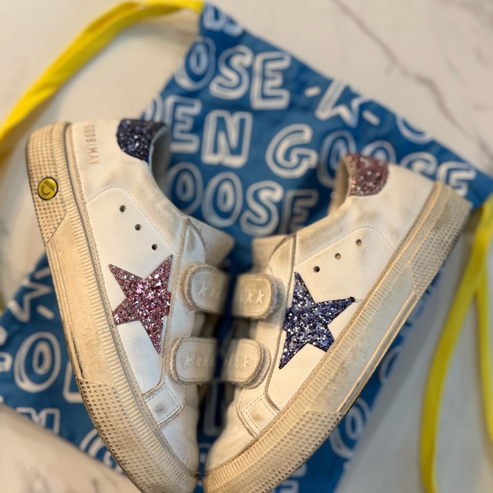 Golden Goose White Sneakers with Glitter Stars